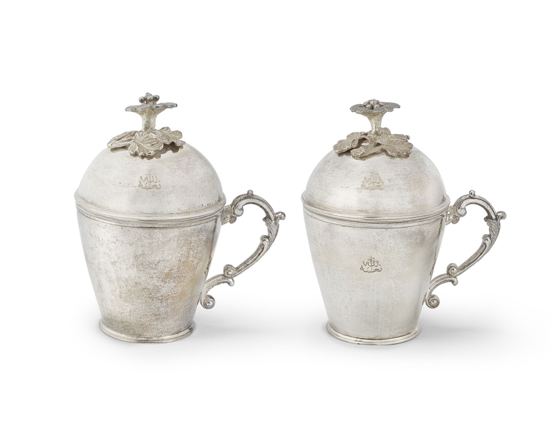 A pair of Ottoman parcel-gilt silver sahlep cups Turkey, Period of Sultan Abdulaziz (reg. 1861-1...