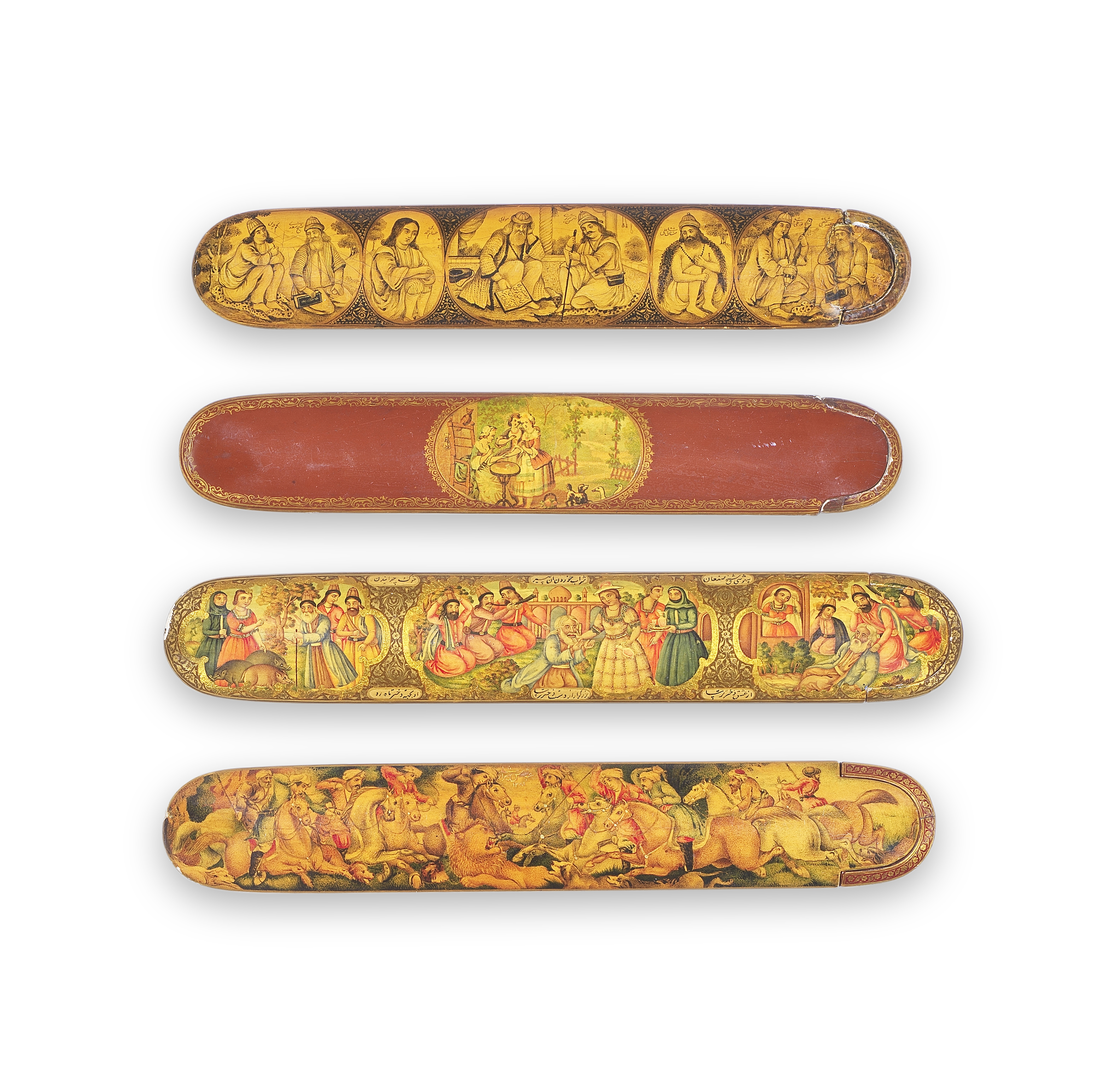 Four Qajar lacquer penboxes (qalamdans) Persia, 19th Century(4)