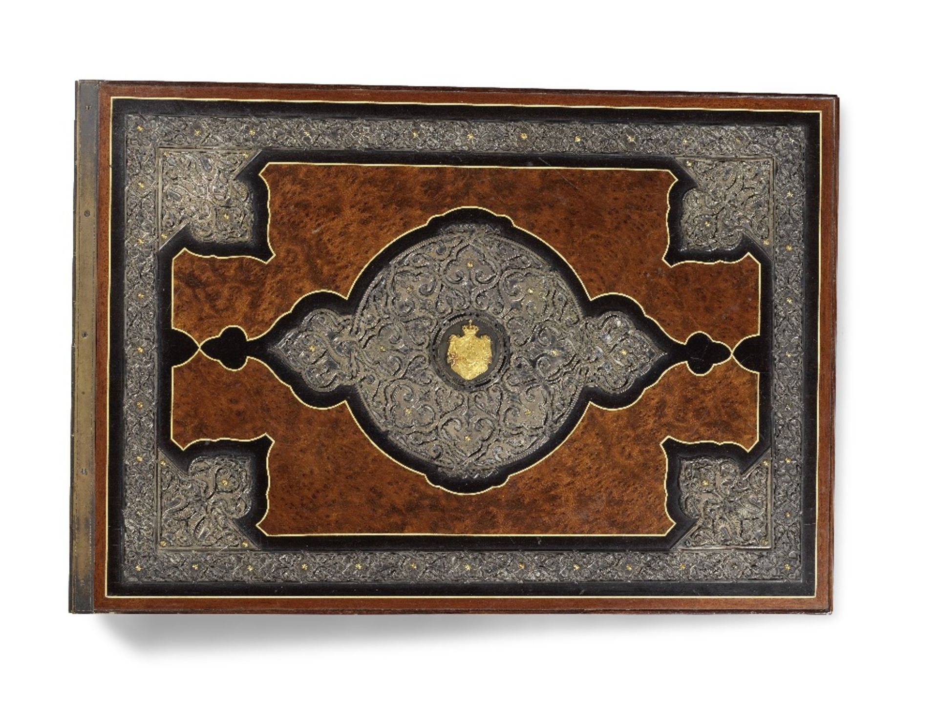 A fine silver-mounted marquetry wood album Egypt, period of King Fouad I (reg. 1917-36)