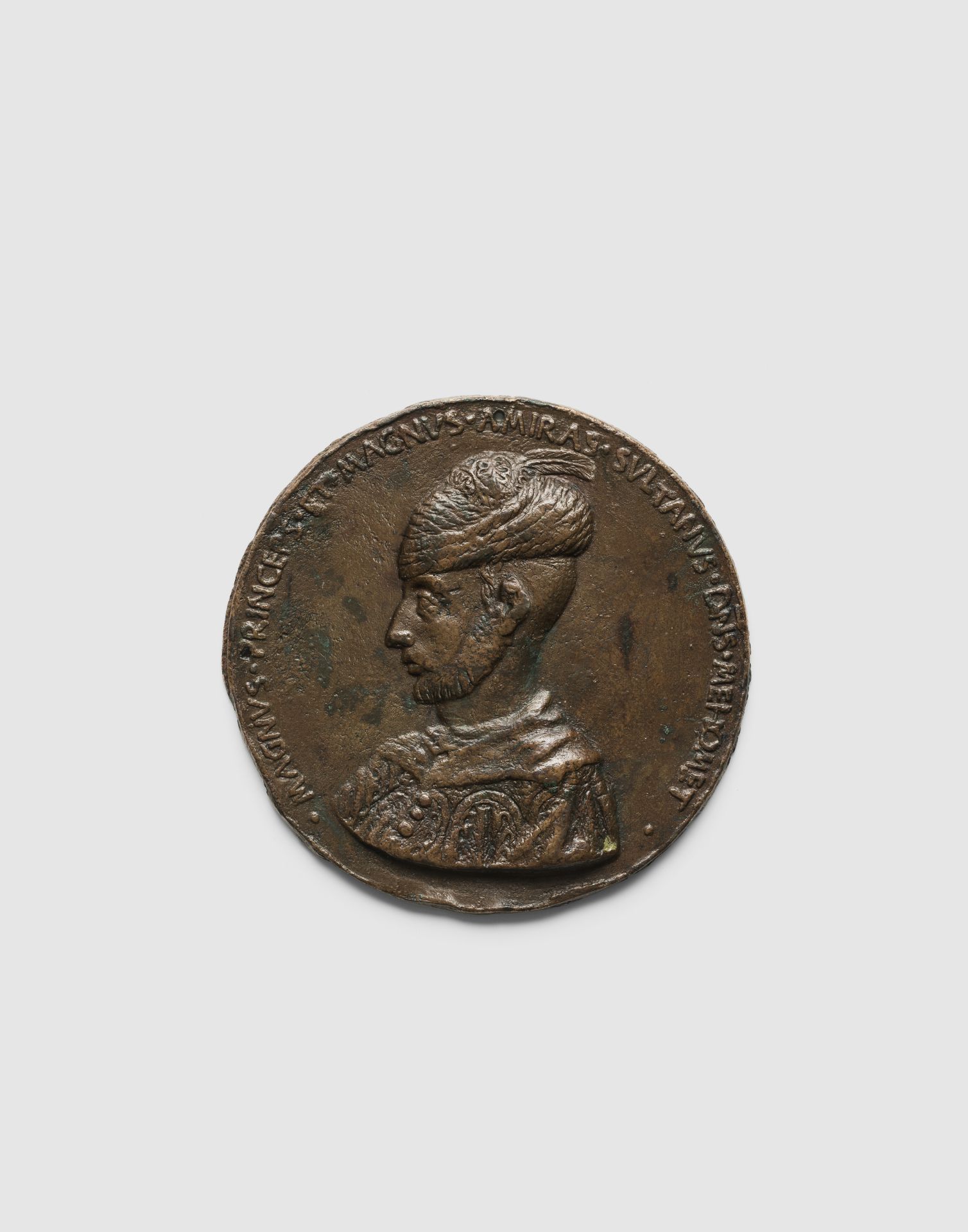 An important and early bronze portrait medallion of the Ottoman Sultan Mehmed II, the Conqueror