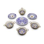 A group of porcelain dishes bearing the image of Nasr al-Din Shah Qajar Europe, 19th Century(7)