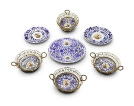 A group of porcelain dishes bearing the image of Nasr al-Din Shah Qajar Europe, 19th Century(7)