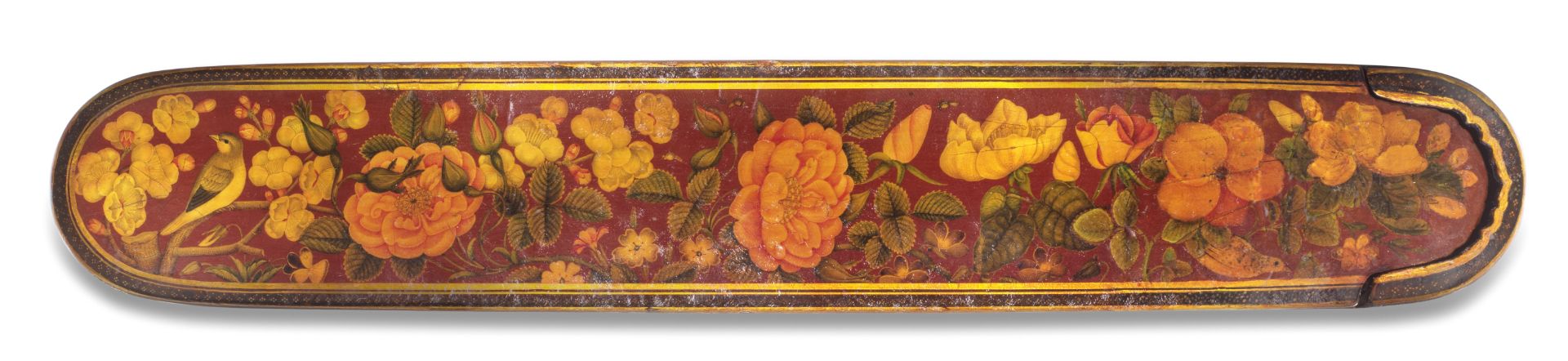 A fine Qajar lacquer and tooled leather penbox (qalamdan) Persia, 19th Century