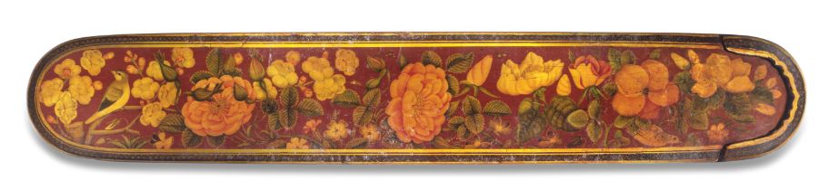 A fine Qajar lacquer and tooled leather penbox (qalamdan) Persia, 19th Century