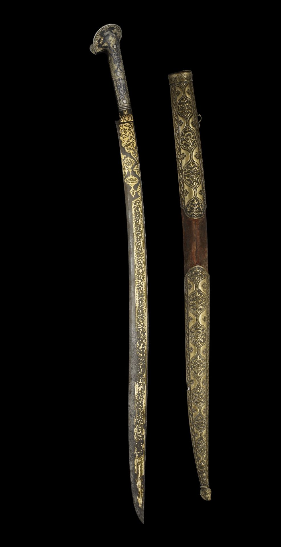 An Ottoman niello and parcel-gilt silver-hilted steel sword (yataghan) with Greek inscriptions B...