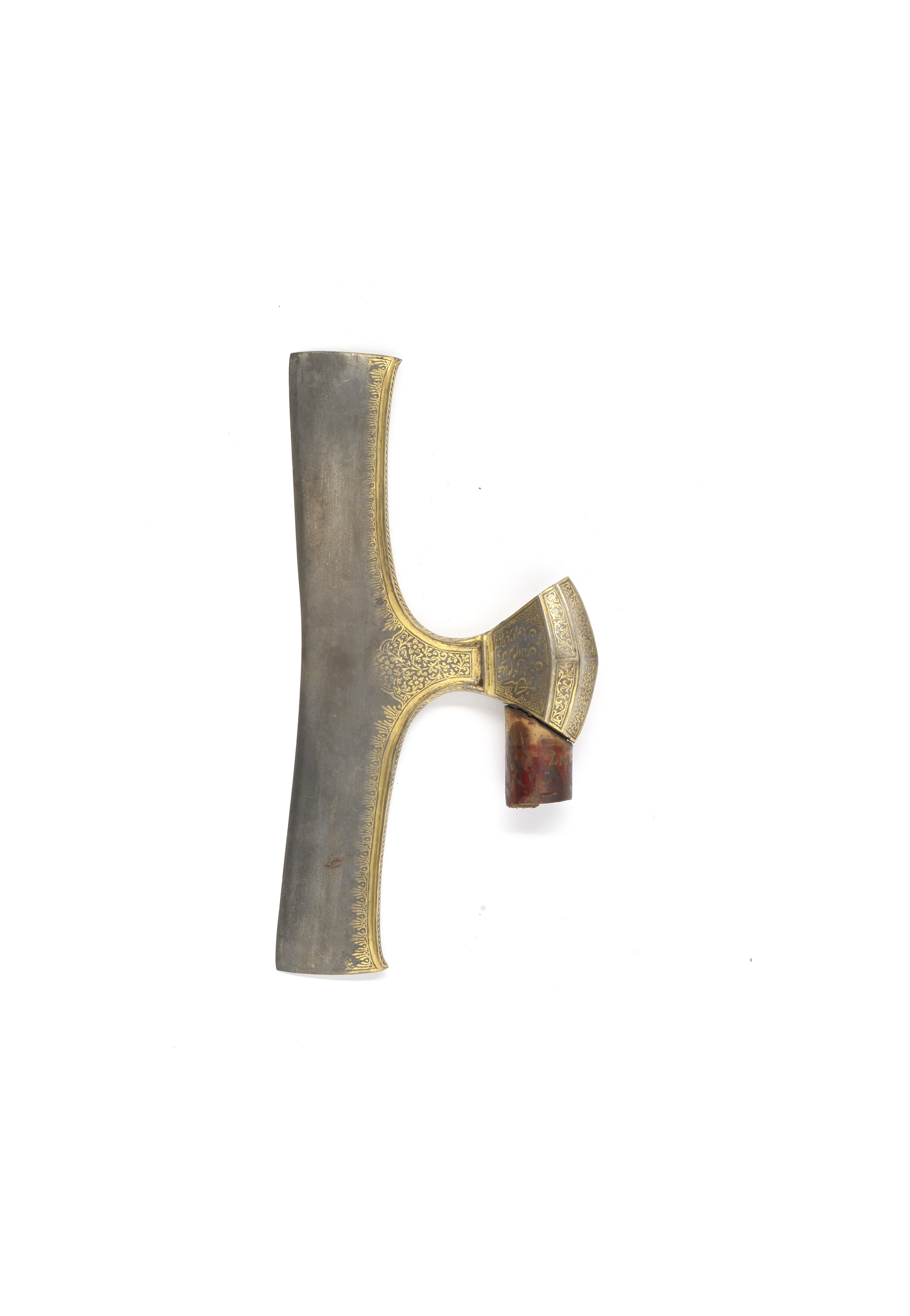 An unusual gold-koftgari steel axe head Sialkhot, 18th/ 19th Century