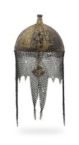 A rare Safavid gold-damascened steel helmet (kulah-khud) Persia, 17th Century