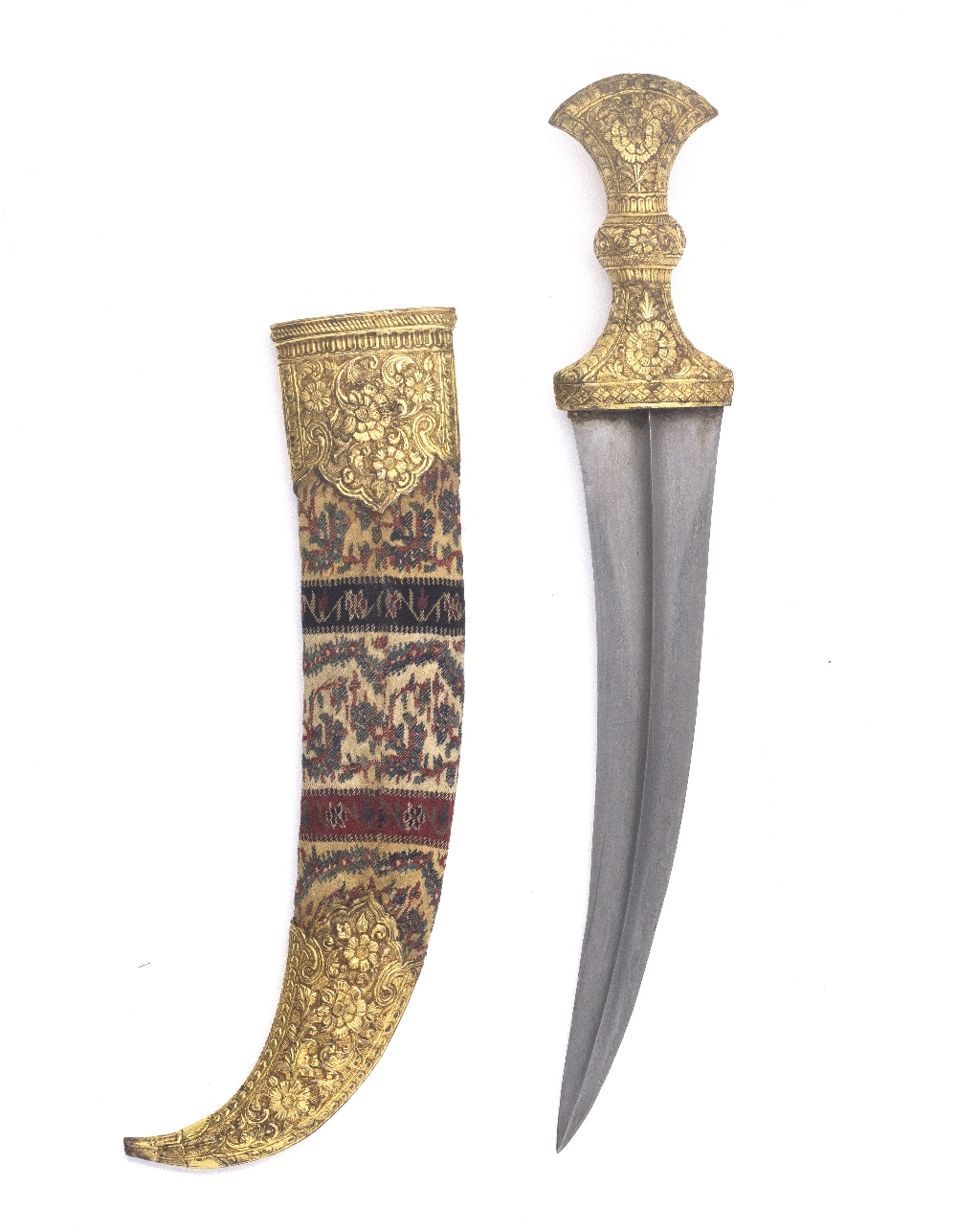 A gilt-copper mounted steel dagger (jambiyya) for the Arabian Market India, probably Kutch, 19th...