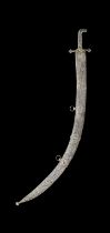 A niello silver-hilted finely watered-steel sword (kilij) signed by Muhammad Yusuf Misri Persia,...