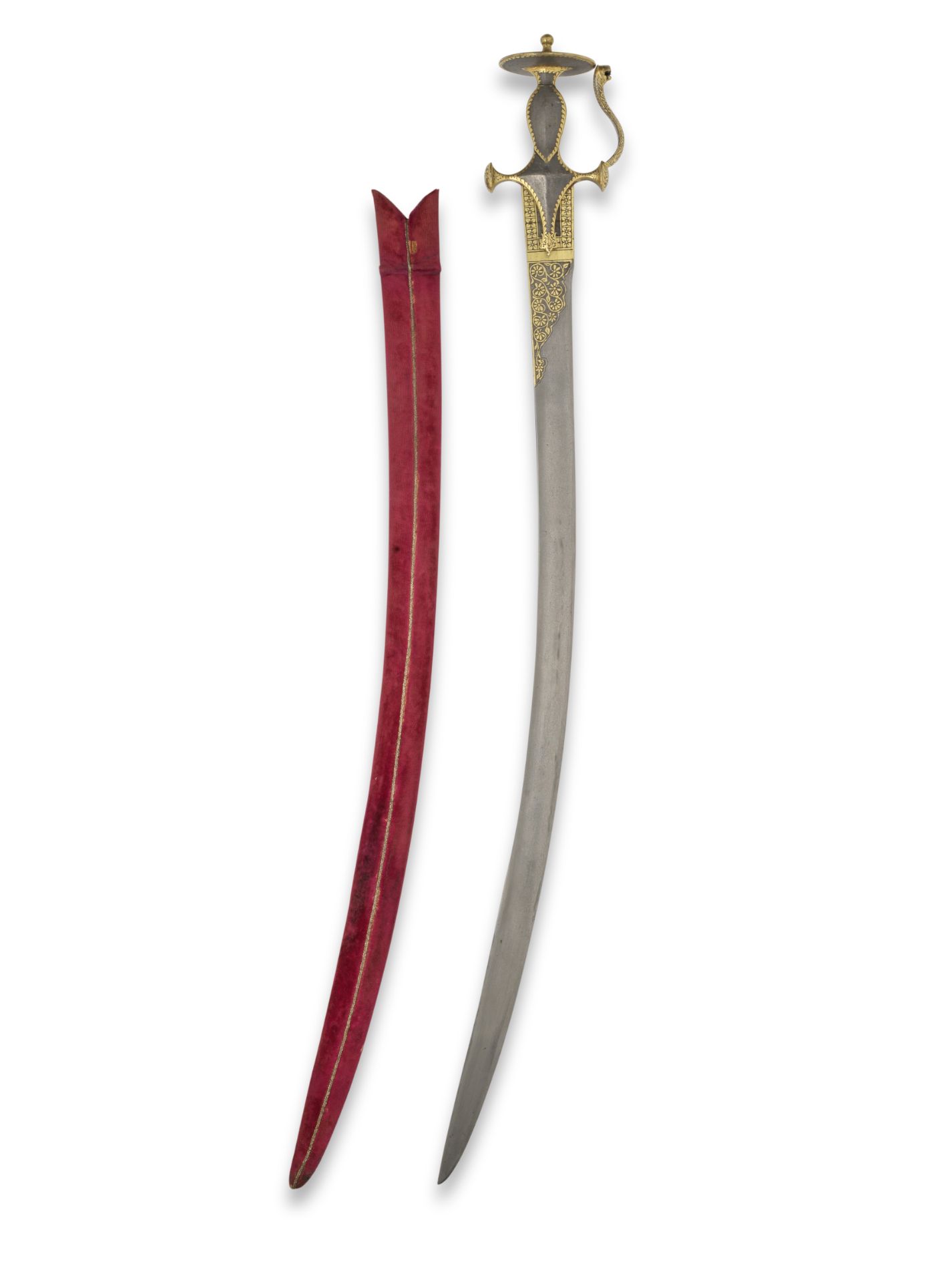 A gold koftgari steel sword (tulwar) with watered-steel hilt India, 19th Century