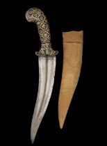 A gem-set enamelled and gold-hilted steel dagger (khanjar) India, probably Deccan, 18th Century