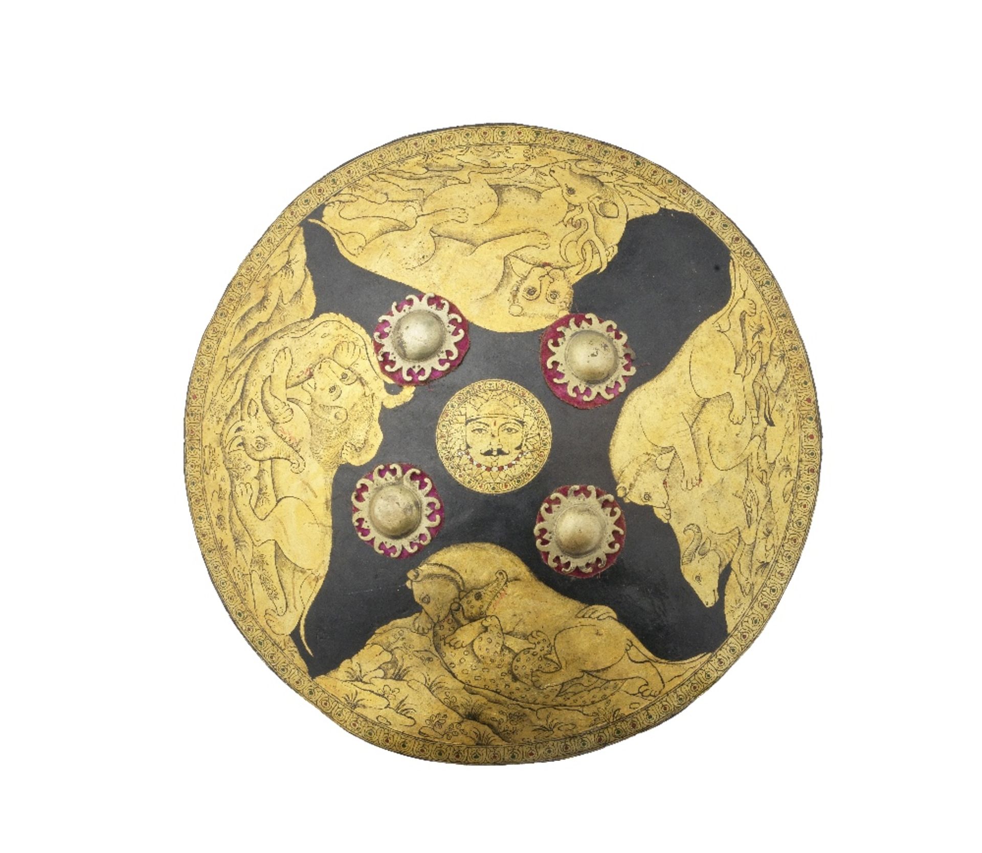 A painted leather shield (dhal) Mewar, North India, 19th Century