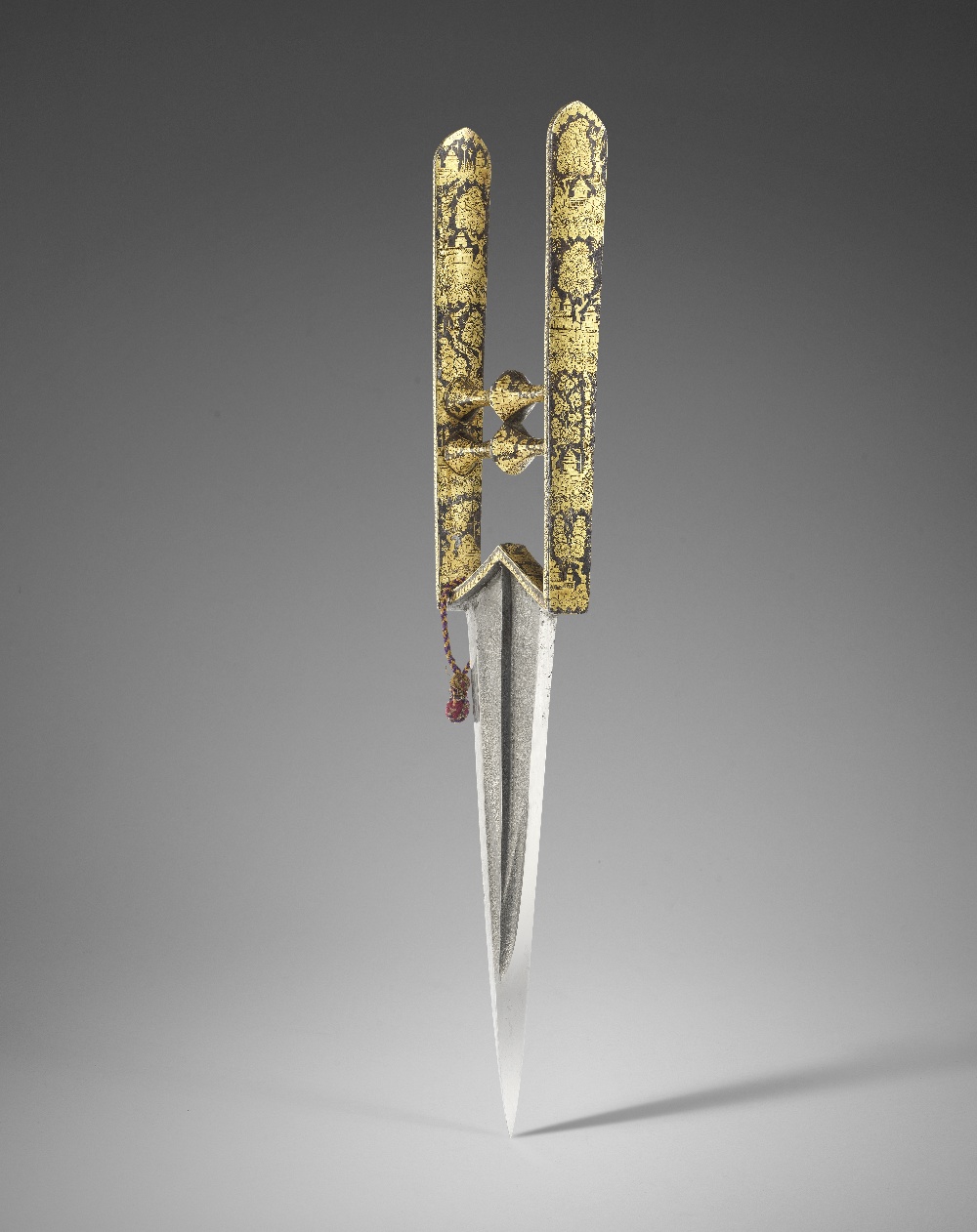 A fine gold-inlaid watered-steel push dagger (katar) India, 17th/ 18th Century