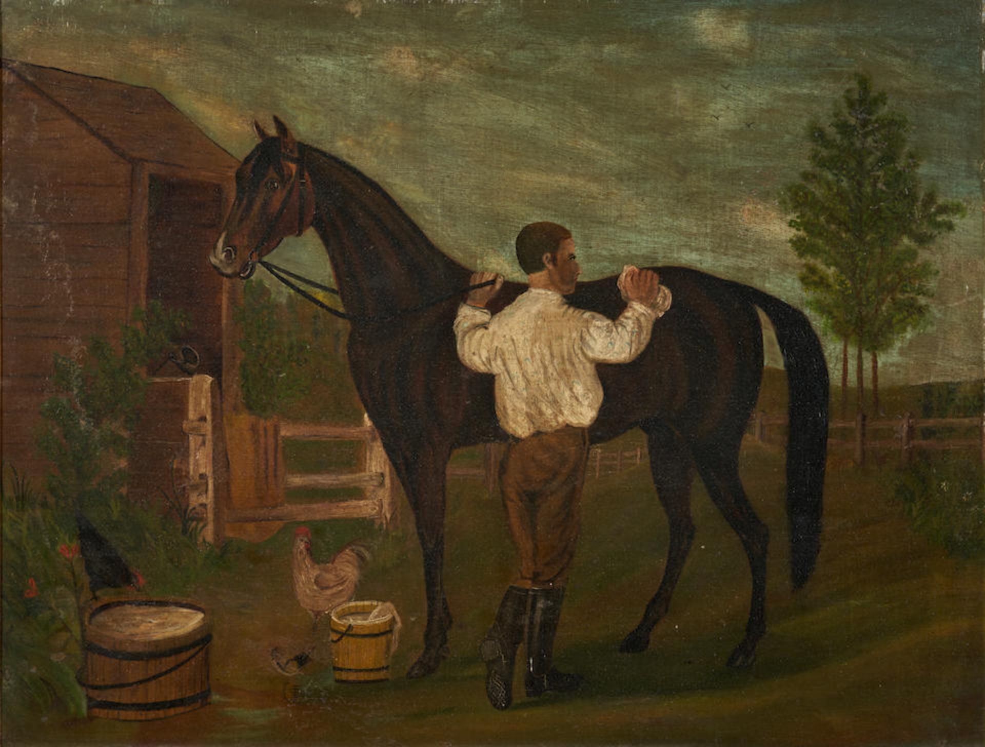 AMERICAN SCHOOL, 19TH CENTURY HORSE AND GROOM