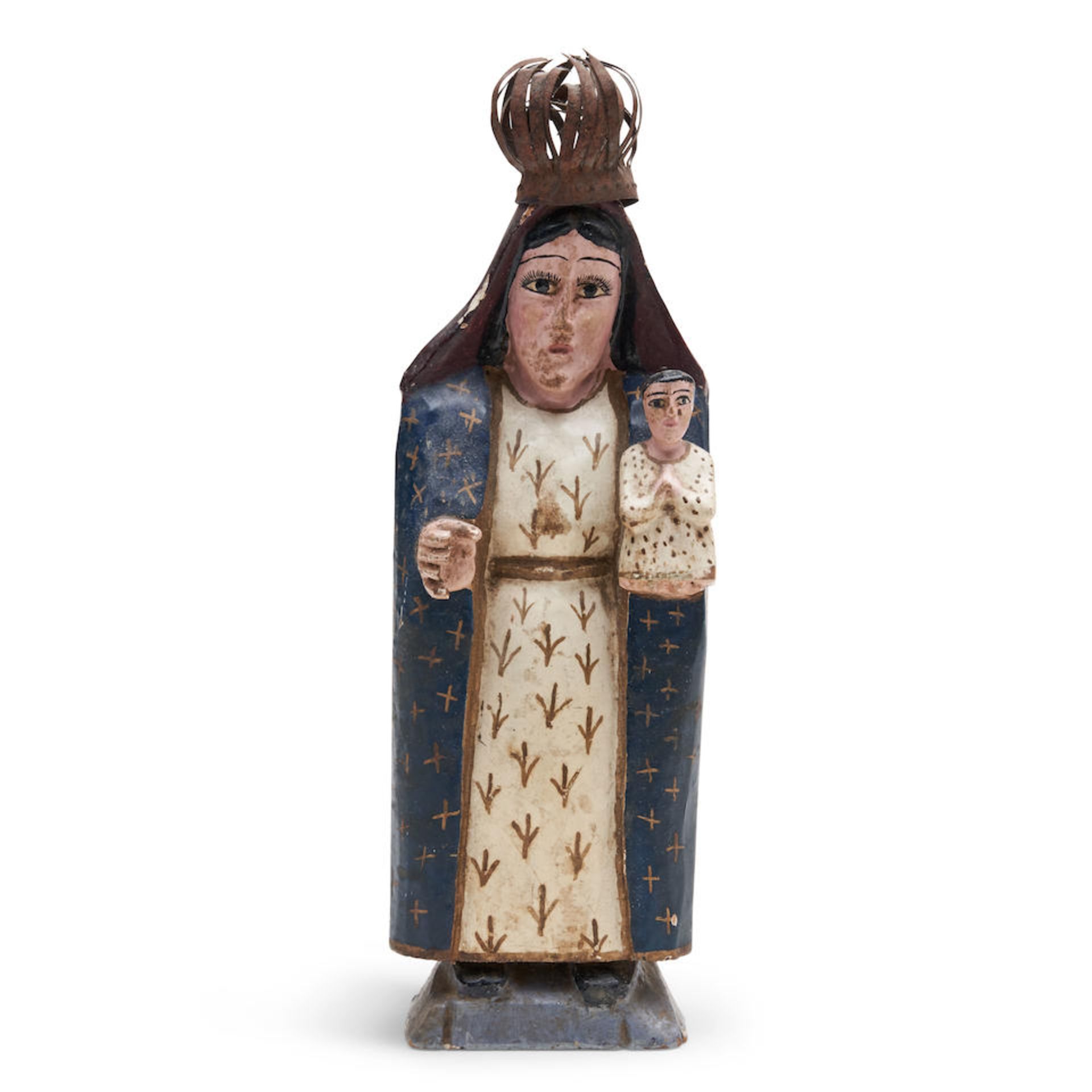 PAINTED AND CARVED WOOD SANTO STATUE BULTO OF THE VIRGIN MARY