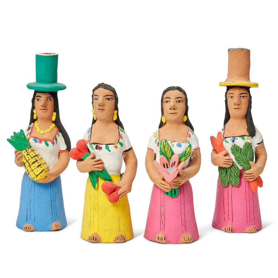 FOUR MEXICAN FOLK ART CLAY FIGURINES BY JOSEFINA AGUILAR