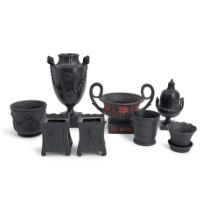 EIGHT PIECES OF WEDGWOOD BLACK BASALT ITEM