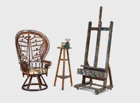 Bertina Lopes (Mozambican, 1924-2012) Artists easel, paint mixing table, brush holder, two paint...