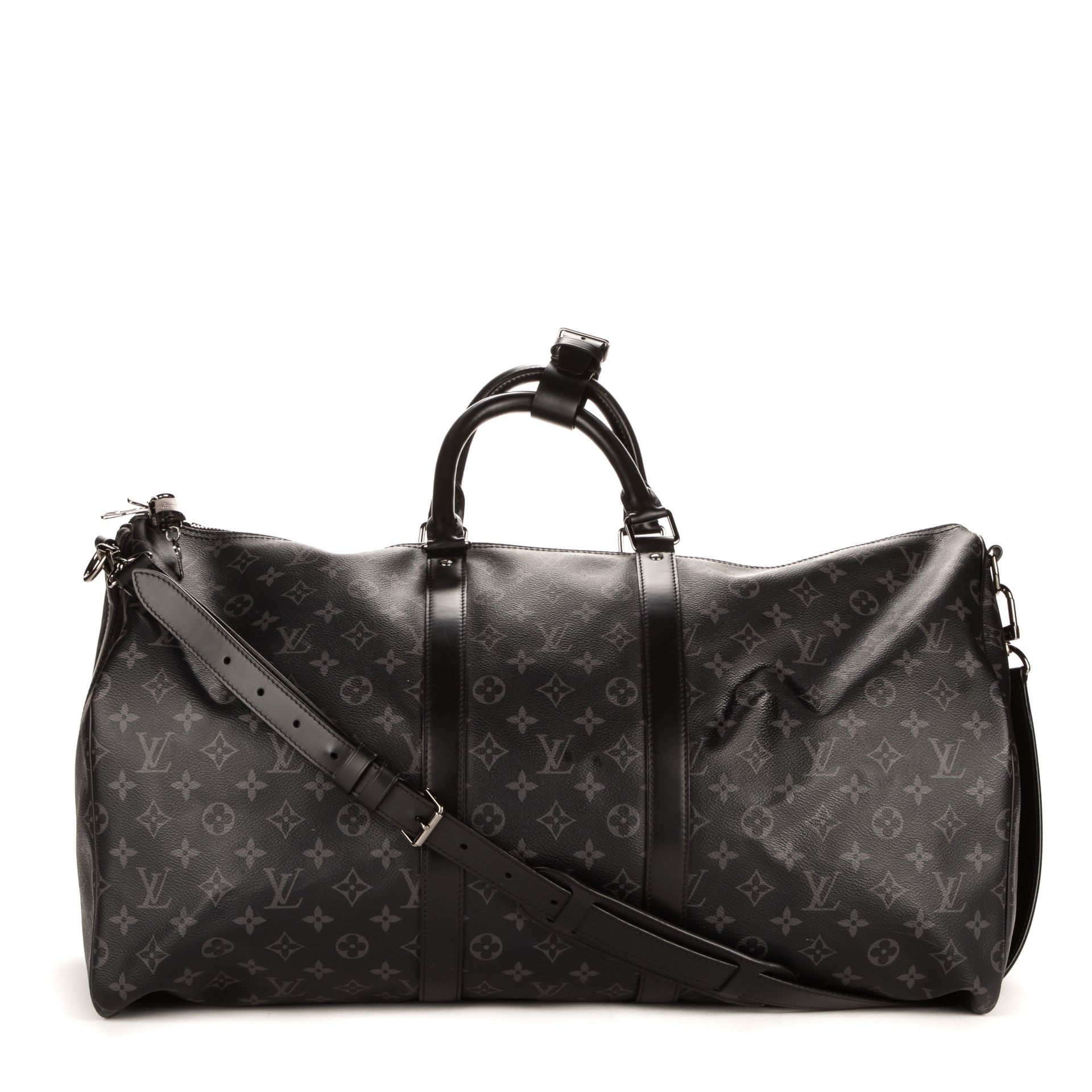 Louis VUITTON, ann&#233;e 2018. Sac 'Keepall Bandouli&#232;re' en toile Monogram Eclipse et cuir...