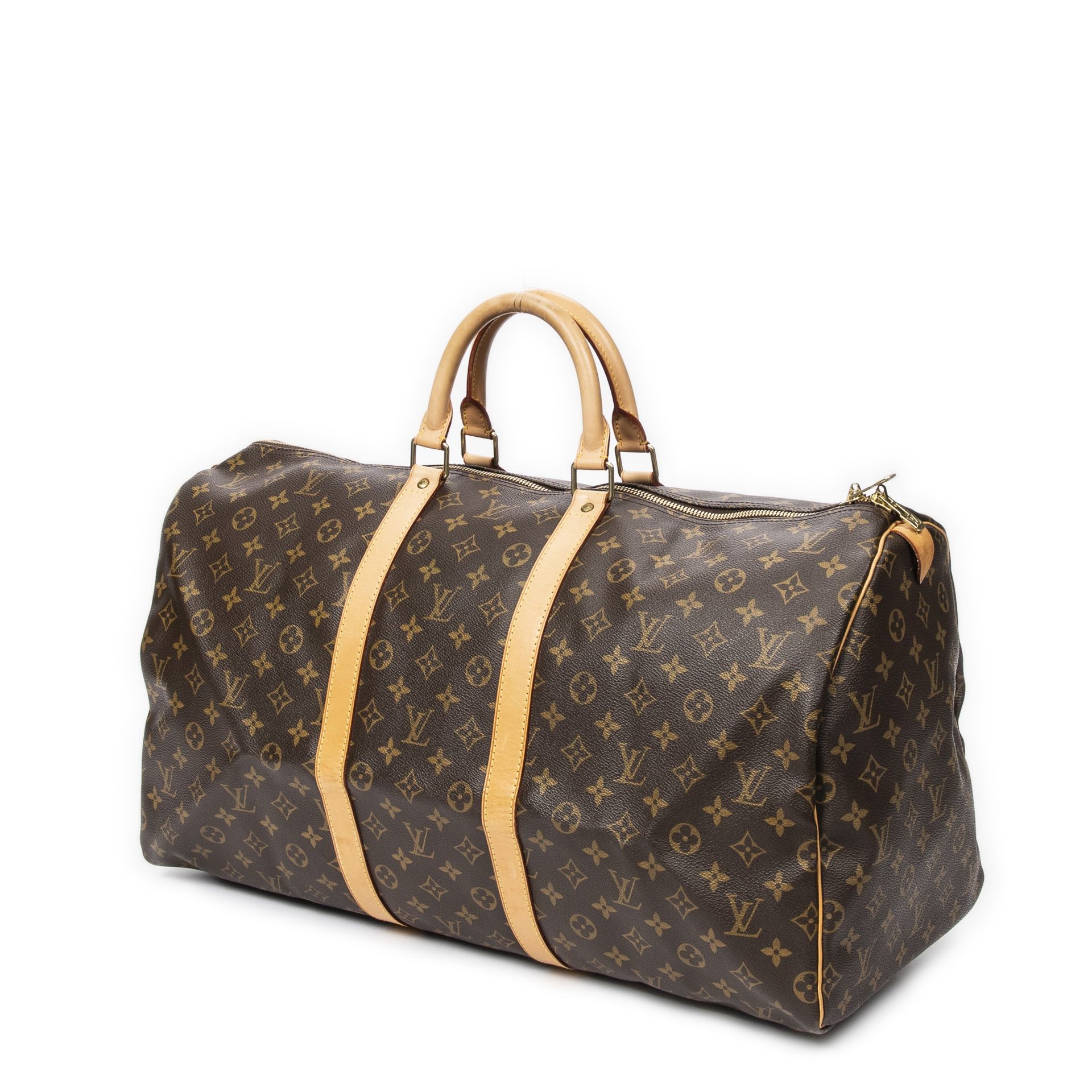 Louis VUITTON, ann&#233;e 1997. Sac 'Keepall' en toile Monogram et cuir naturel.