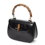 GUCCI. Sac 'Bambou' en eau lisse noir.