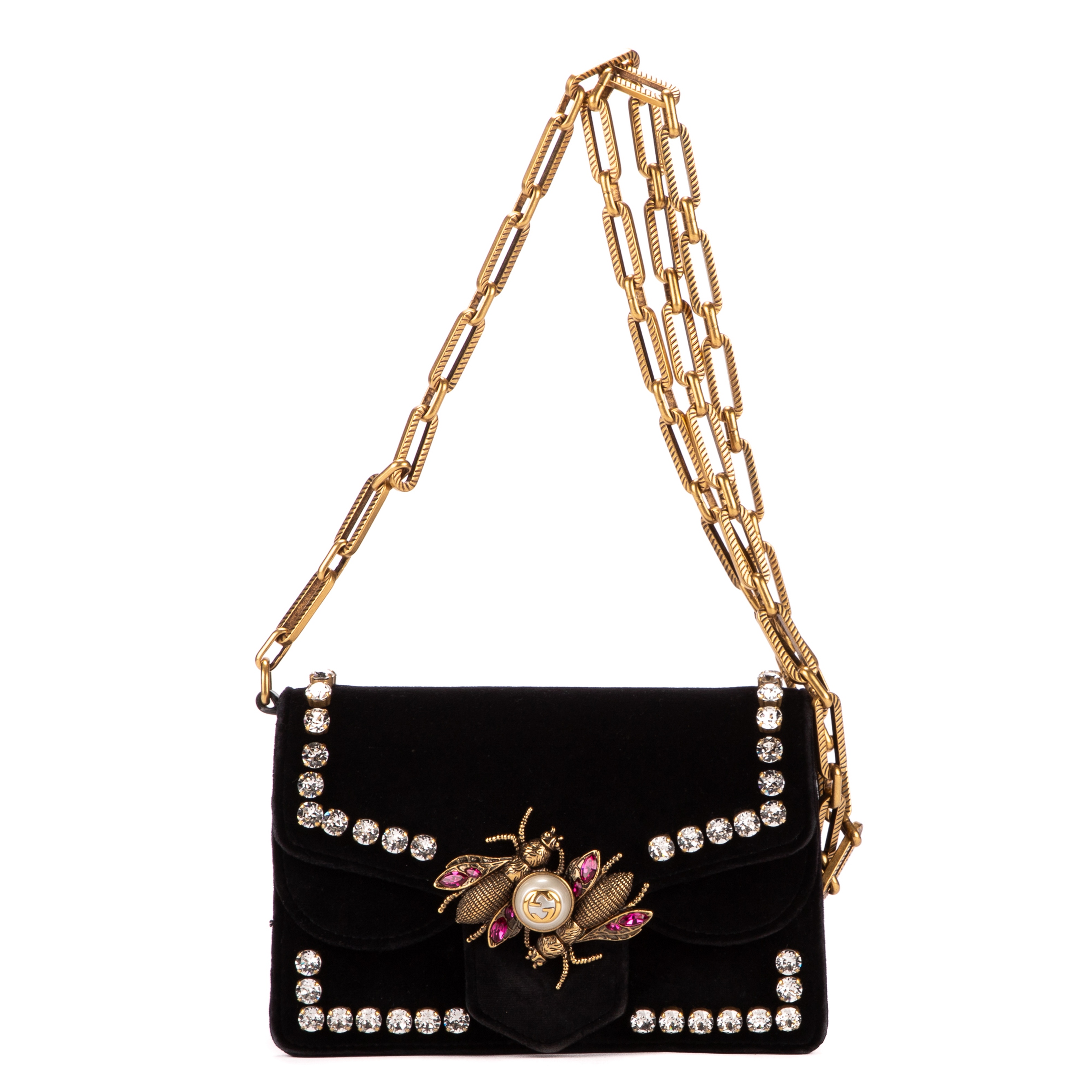 GUCCI. Sac 'Broadway Pearly Bee' en velours noir.