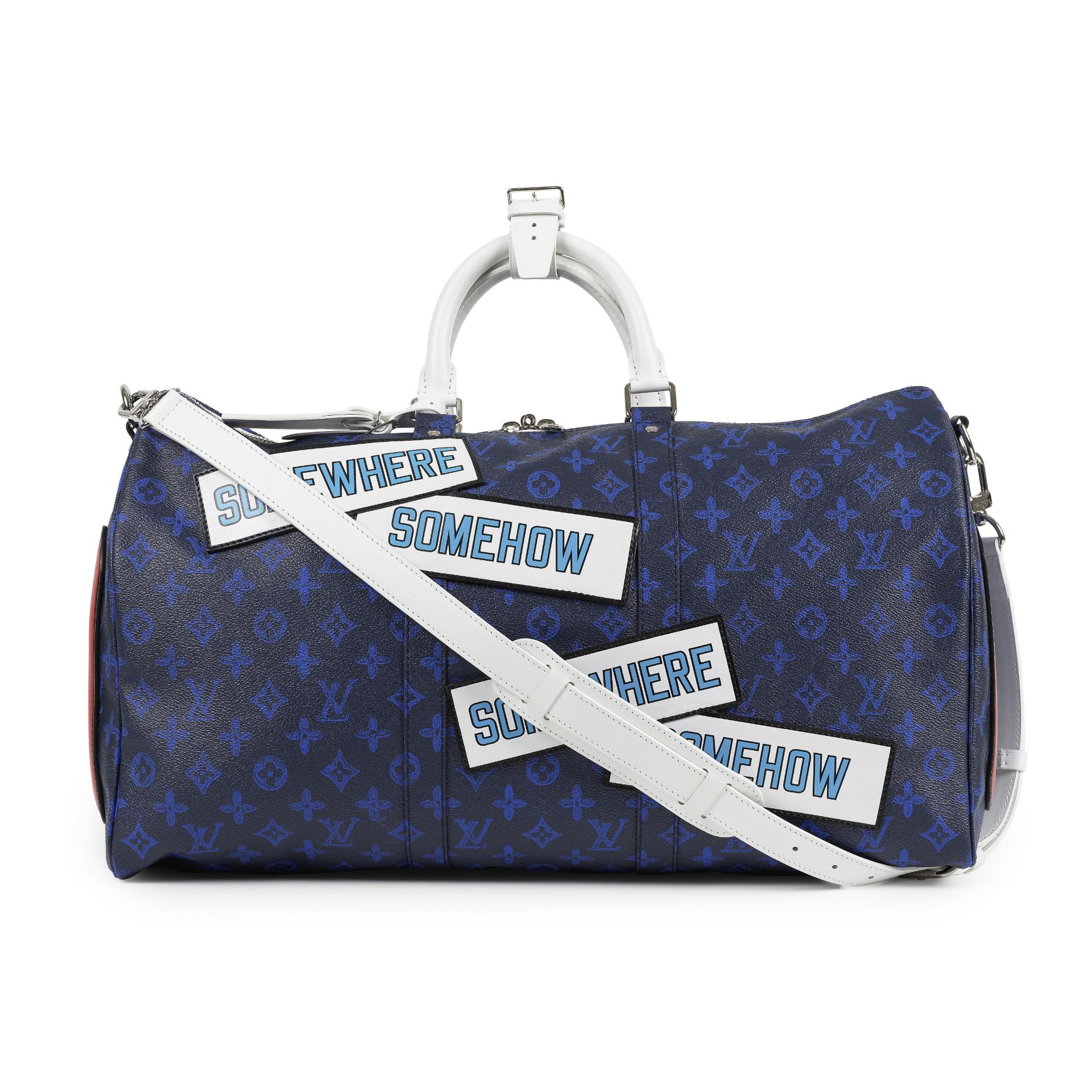 Louis VUITTON, ann&#233;e 2021. Sac 'Keepall Somewhere Somehow' en toile Monogram bleue. Directe...