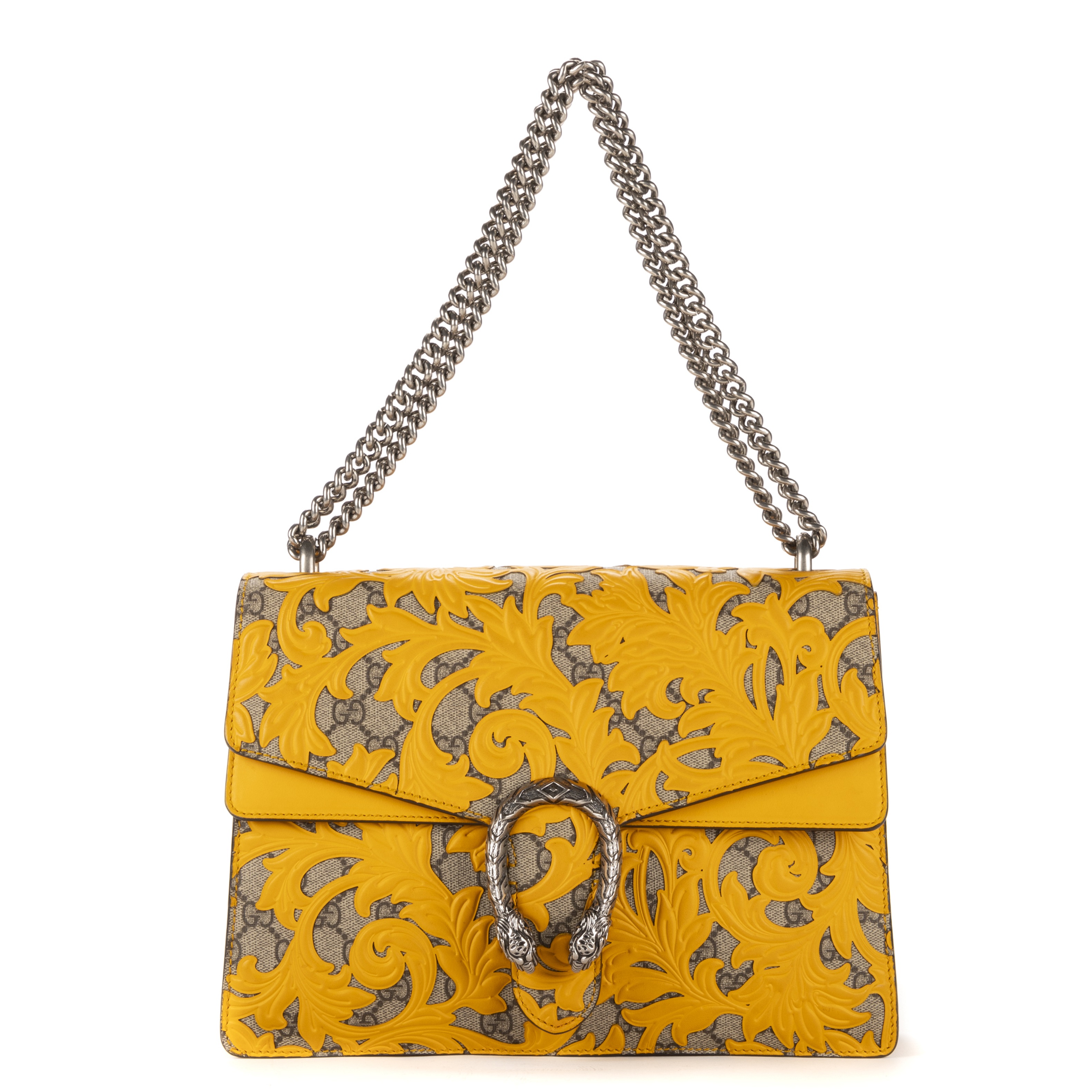 GUCCI, Edition Limit&#233;e. Sac 'Dionysus Arabesque' en toile GG beige imprim&#233;e jaune.