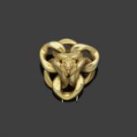 CHANEL, circa 1970. Broche &#224; t&#234;te de lion en m&#233;tal dor&#233;.