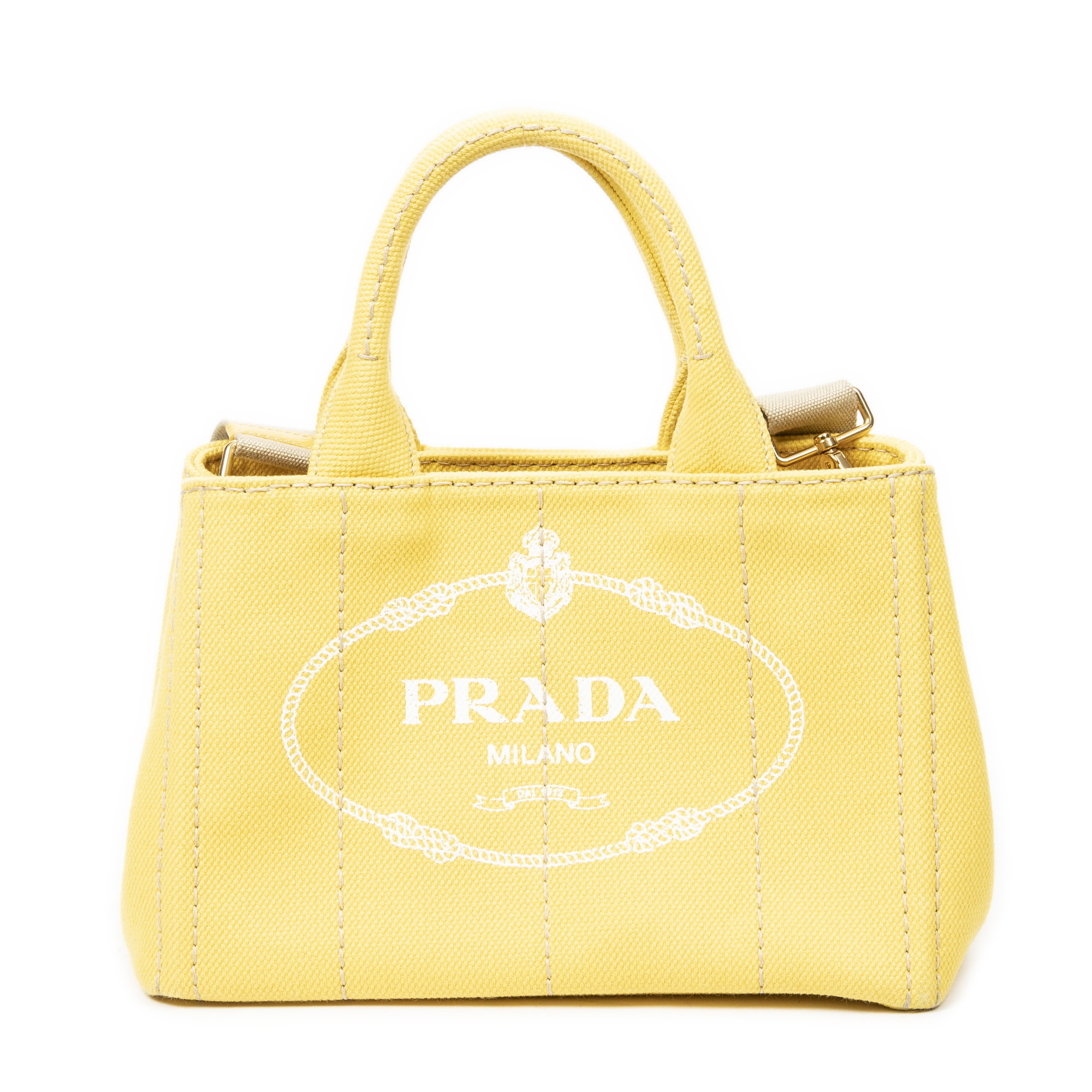 PRADA. Sac 'Canapa' mini en toile jaune soleil.