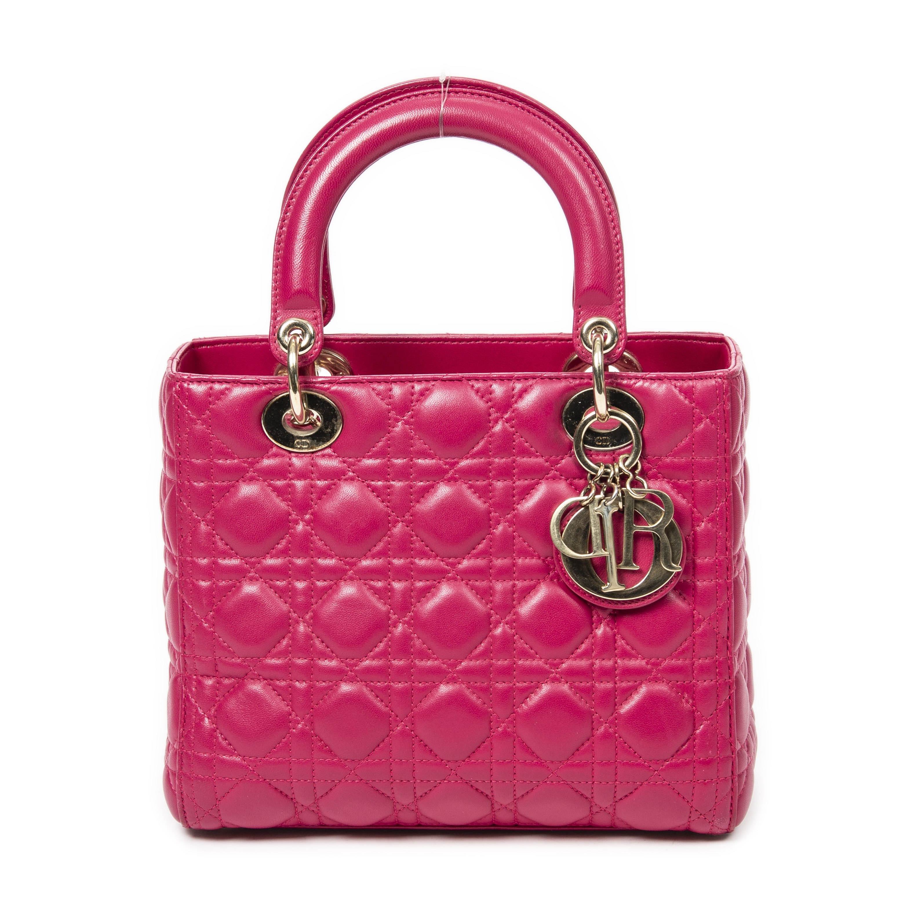 Christian DIOR, ann&#233;e 2014. Sac 'Lady Dior' cuir rose fuchsia &#224; surpiqures cannage.