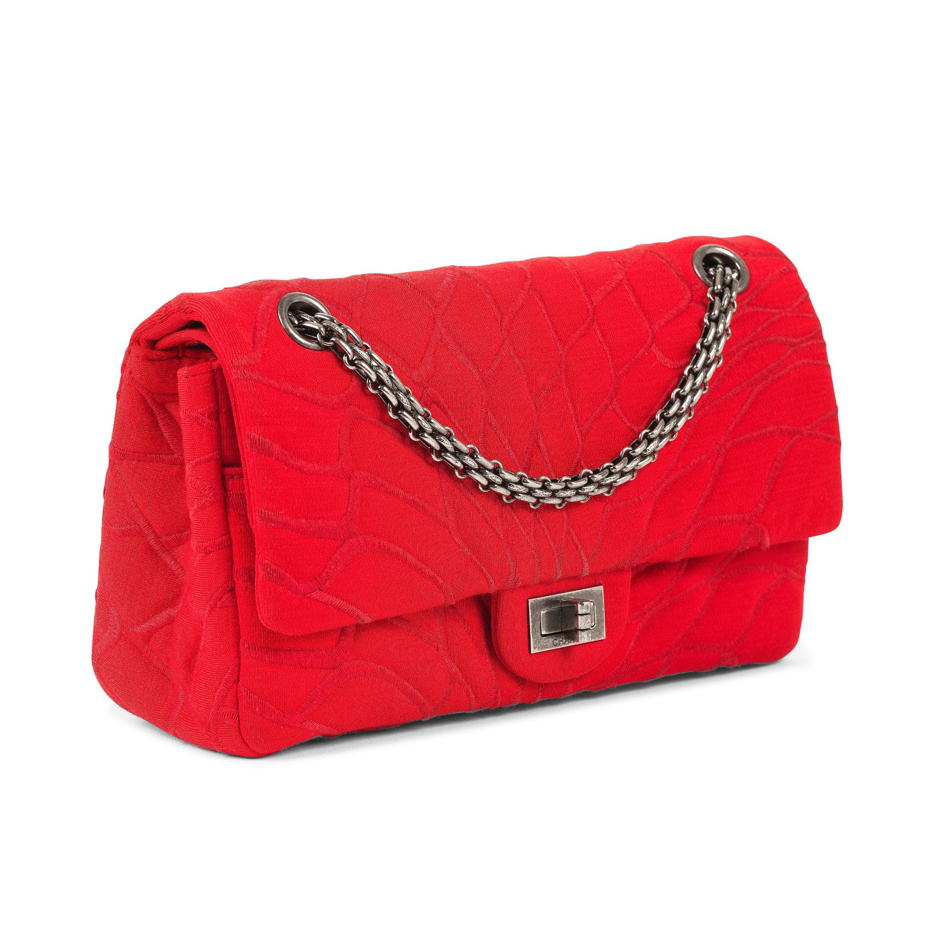 CHANEL, Ann&#233;e 2009. Sac '2.55' 24 cm en jersey rouge. Directeur artistique : Karl Lagerfeld.