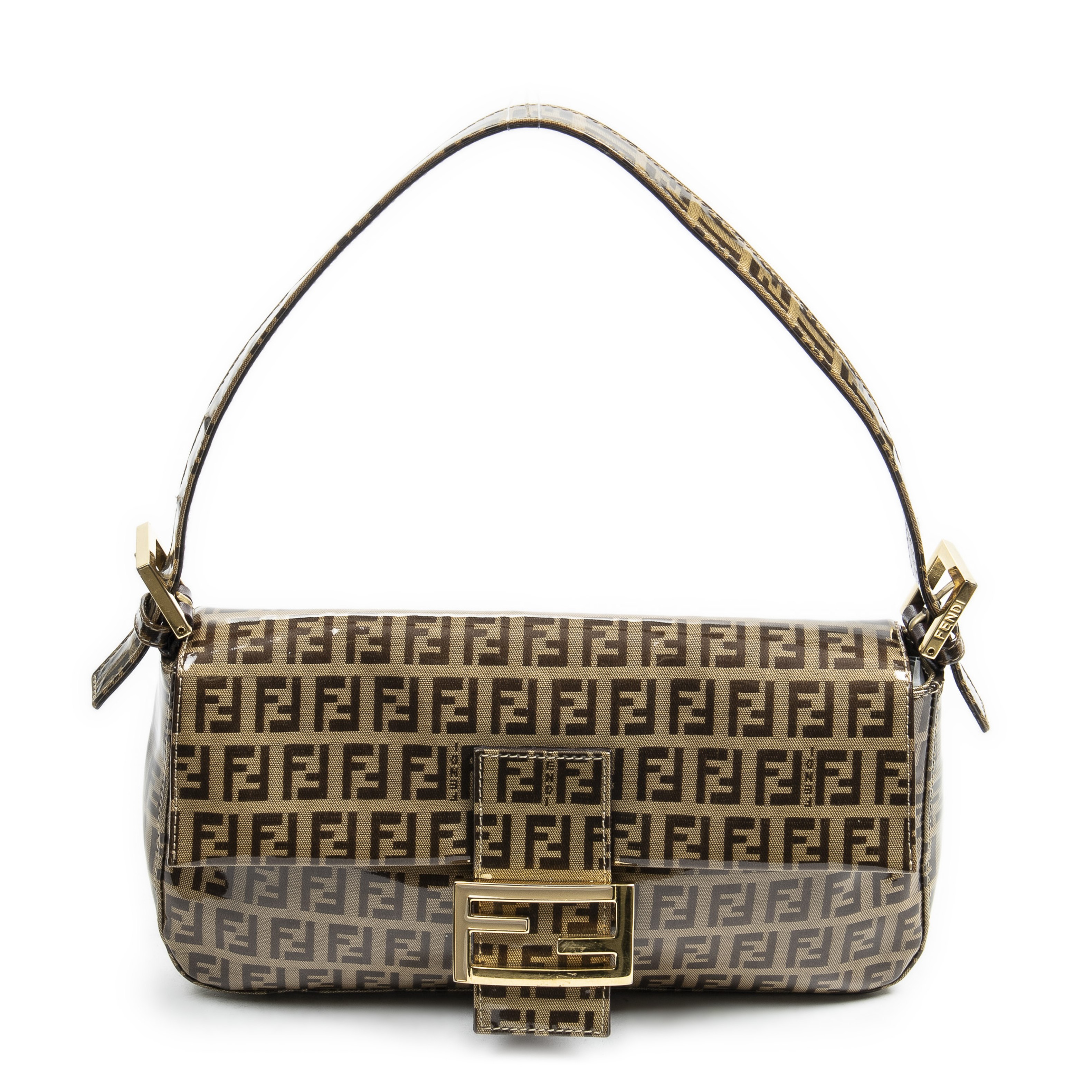 FENDI. Sac 'Baguette' en toile enduite FF marron.