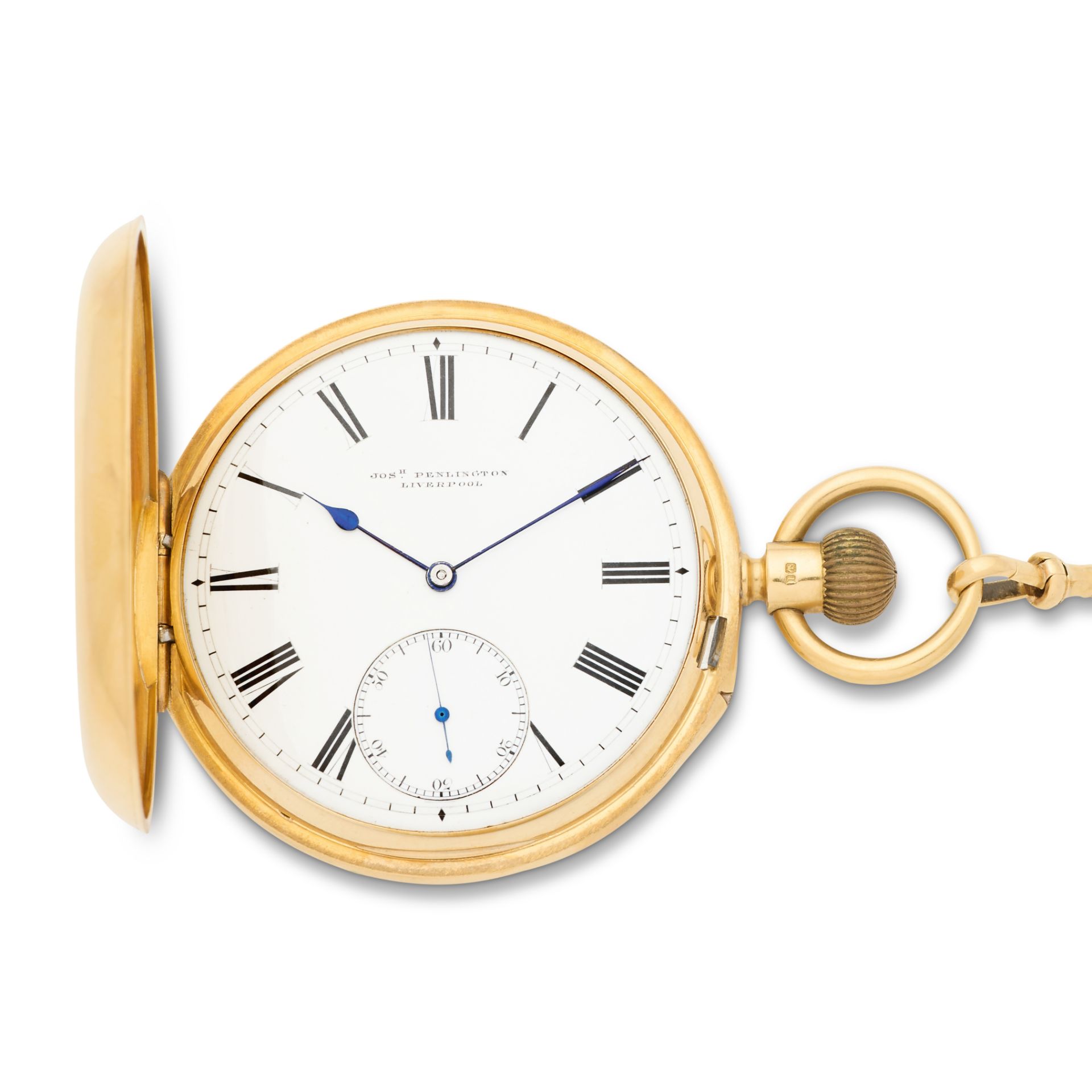 Joseph Penlington, Liverpool. A fine and heavy 18K gold keyless wind full hunter pocket watch wi...