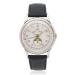 Omega. A stainless steel manual wind triple calendar wristwatch with moon phase Cosmic, Ref: 24...