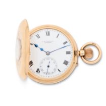 J.B Yabsley, 72 Ludgate Hill, London. A 9K gold keyless wind half hunter pocket watch Birmingham...