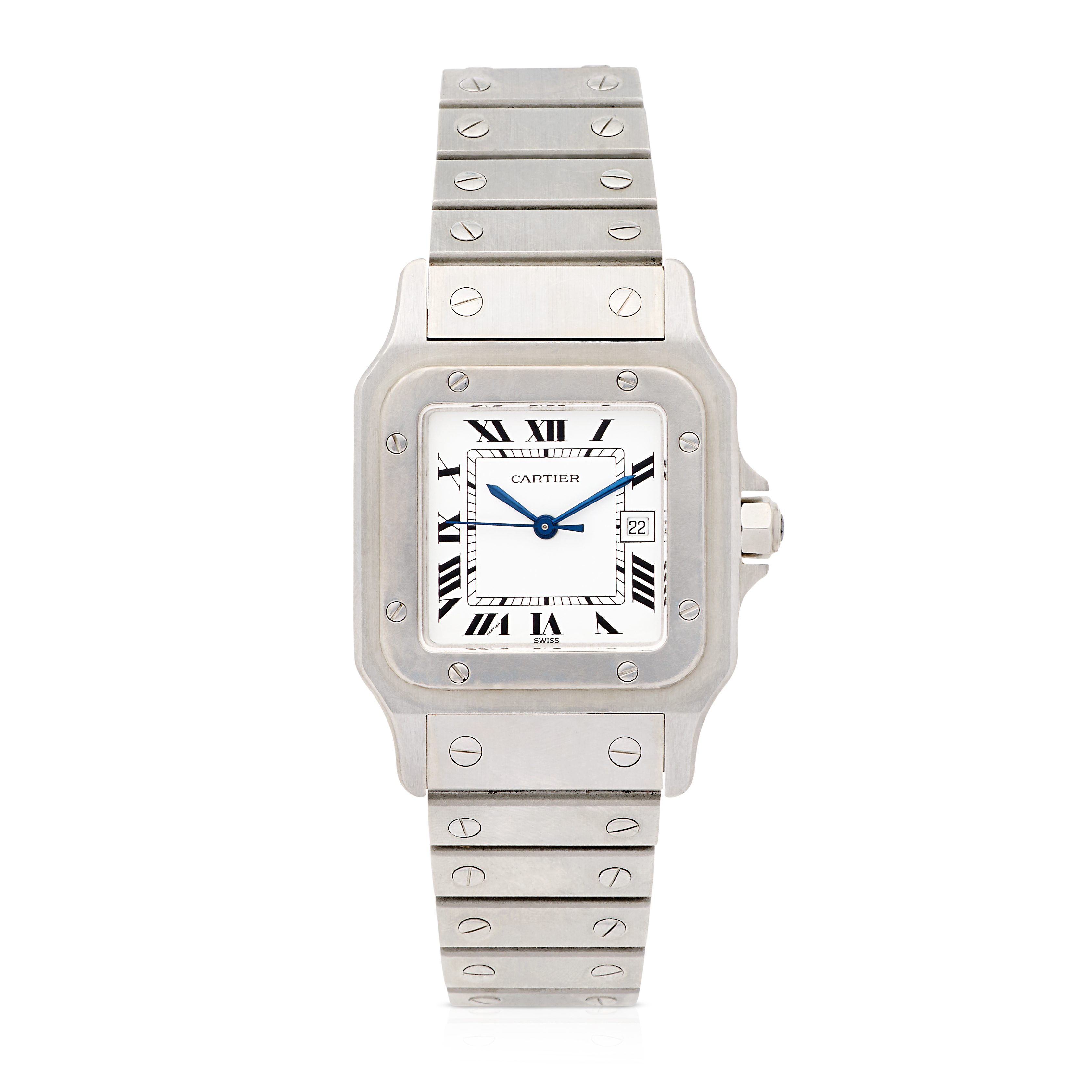 Cartier. A stainless steel automatic calendar bracelet watch Santos, Purchased 1st October 1978