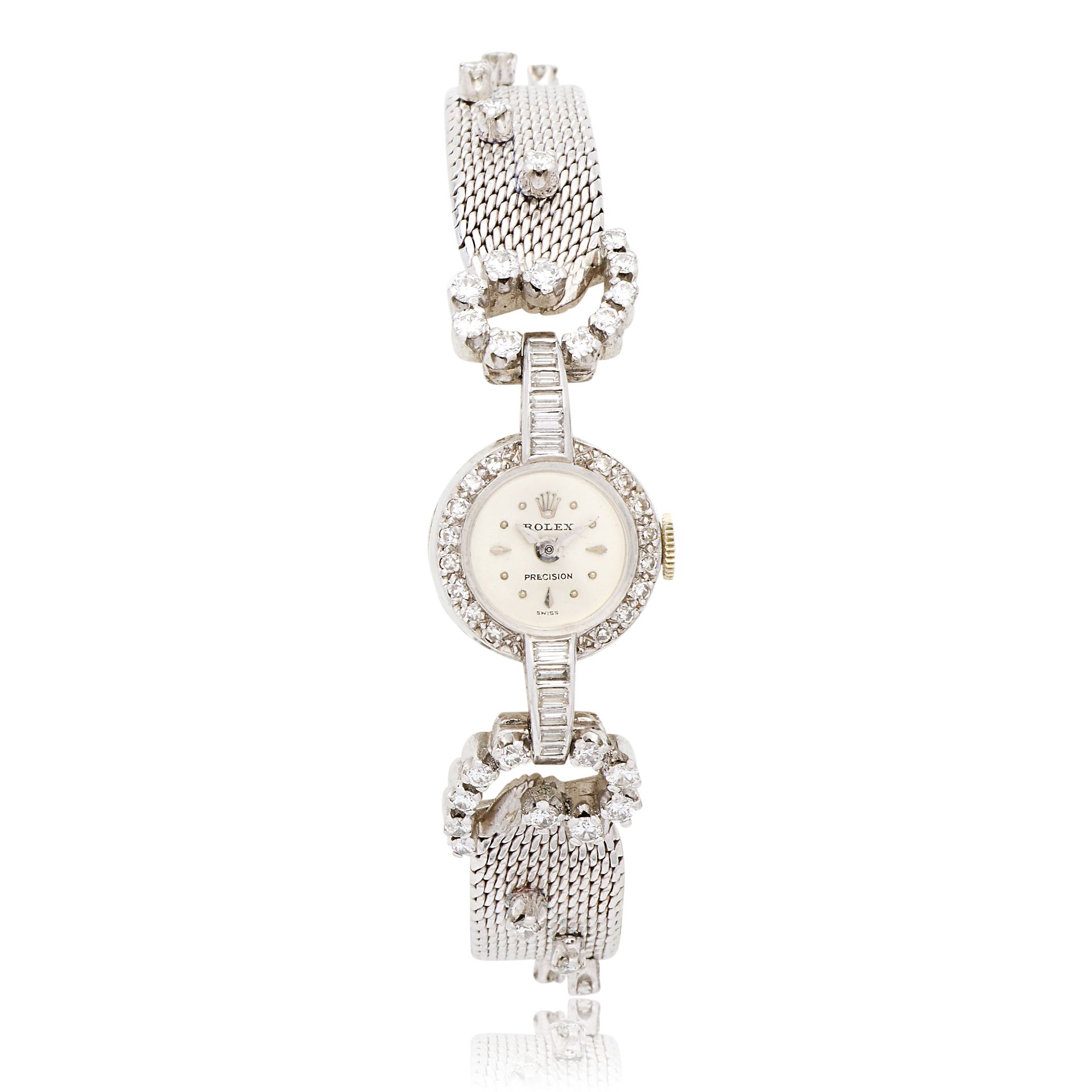 Rolex. A lady's 18K white gold manual wind bracelet watch Precision, London Hallmark for 1977