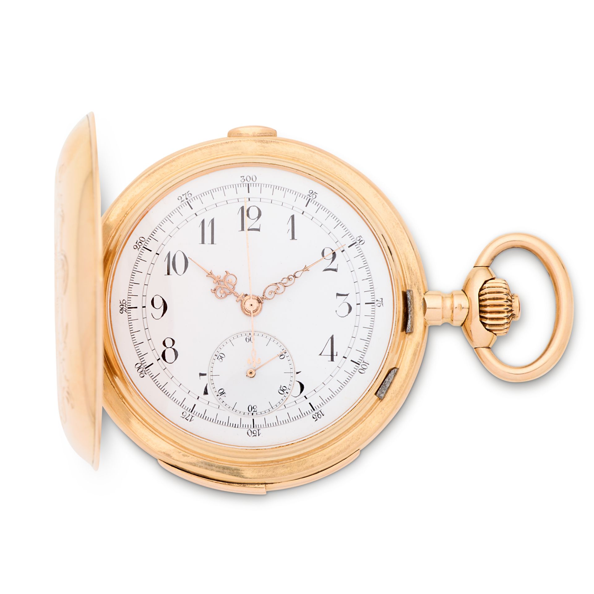 LeCoultre & Co. An 18K rose gold keyless wind minute repeating full hunter chronograph pocket wa...