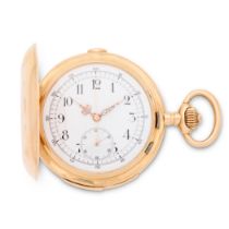 LeCoultre & Co. An 18K rose gold keyless wind minute repeating full hunter chronograph pocket wa...