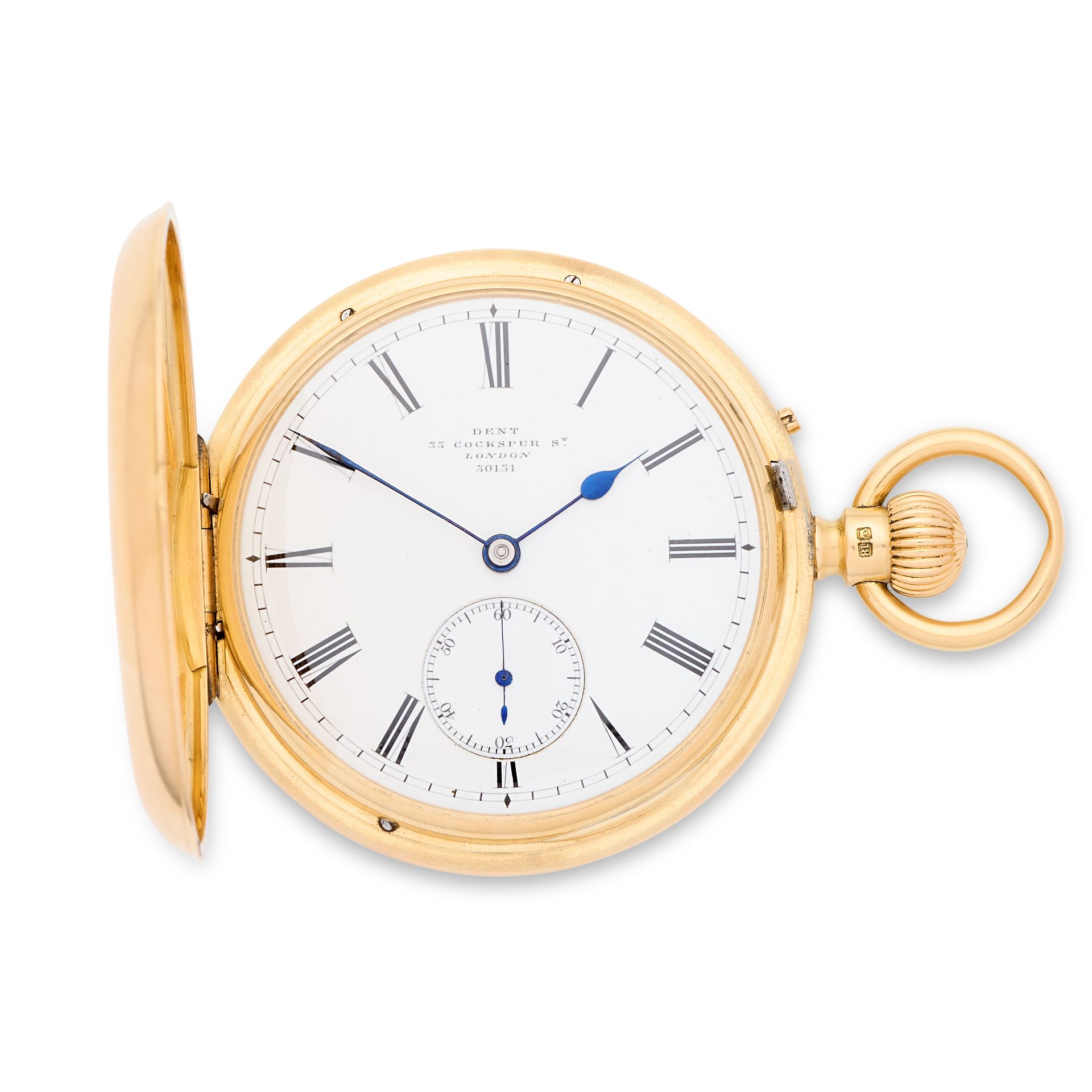 Dent, 33 Cockspur Street, London. An 18K gold keyless wind full hunter pocket watch London Hallm...