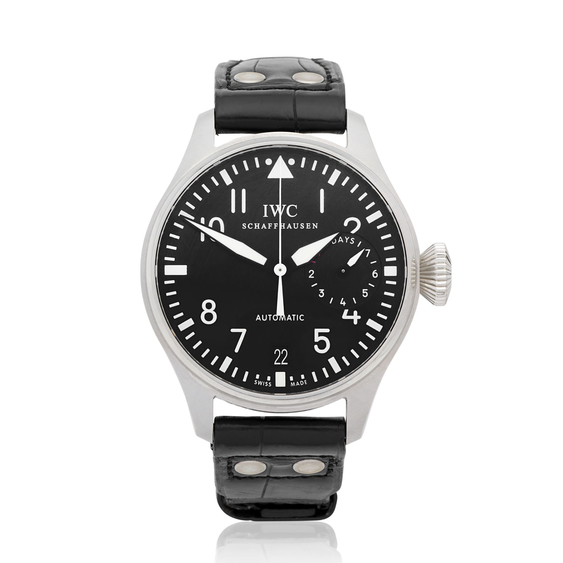 IWC. A stainless steel automatic calendar wristwatch with 7 day power reserve Big Pilot, Ref: 5...