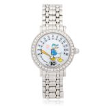 Gerald Genta. A stainless steel diamond set automatic jump hour bracelet watch with Donald Duck ...