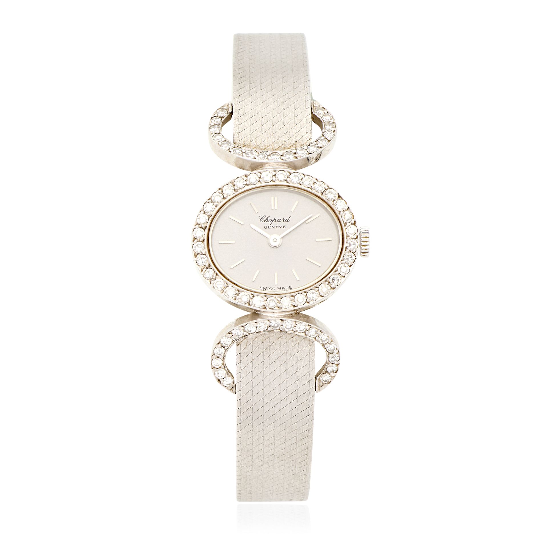 Chopard. An 18K white gold diamond set manual wind bracelet watch Purchased 8th January 1982