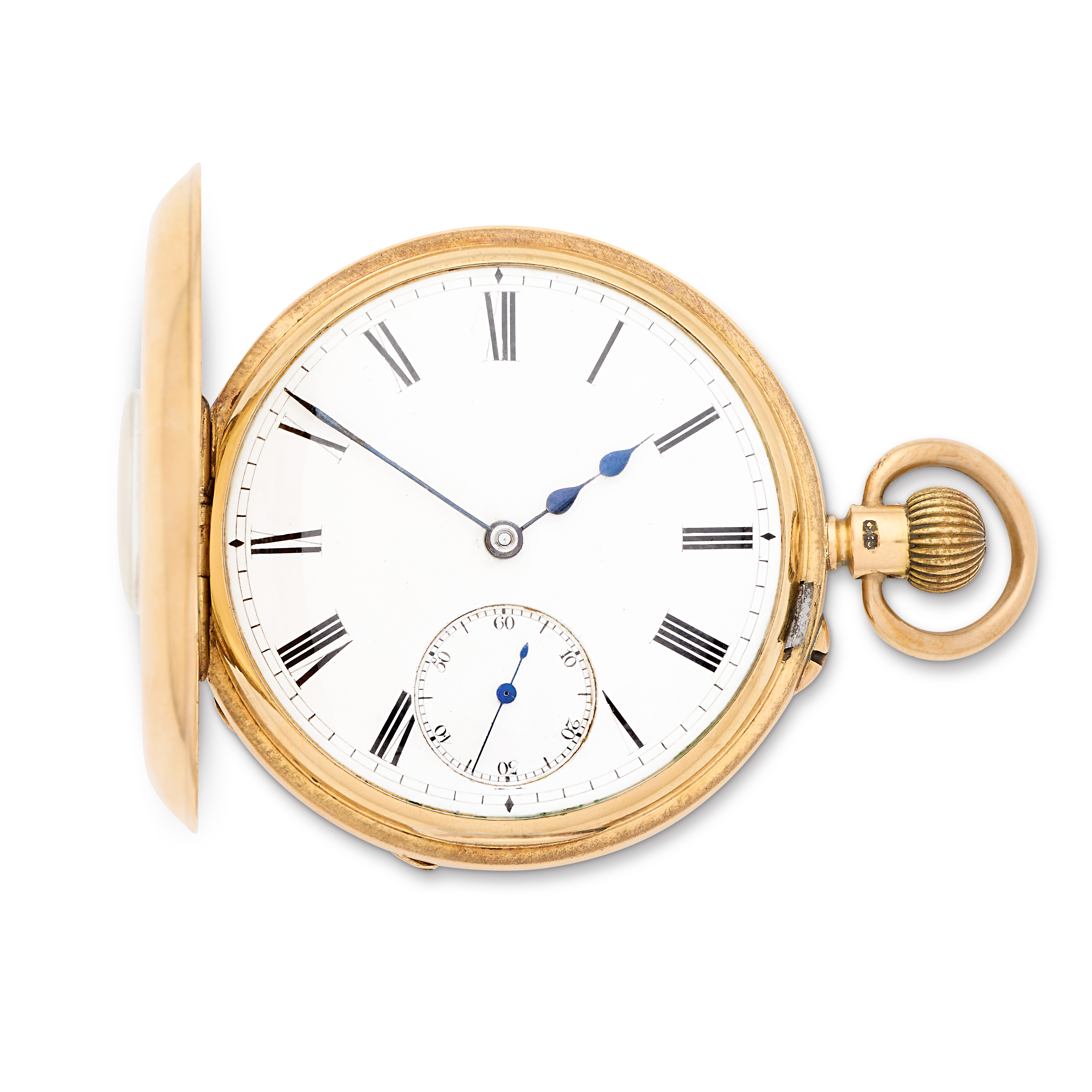 Masters & Leete, 4 Clerkenwell Road, London. An 18K gold keyless wind half hunter pocket watch L...