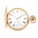 Masters & Leete, 4 Clerkenwell Road, London. An 18K gold keyless wind half hunter pocket watch L...