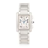Cartier. A stainless steel quartz calendar chronograph bracelet watch Tank Francaise, Ref: 2303...