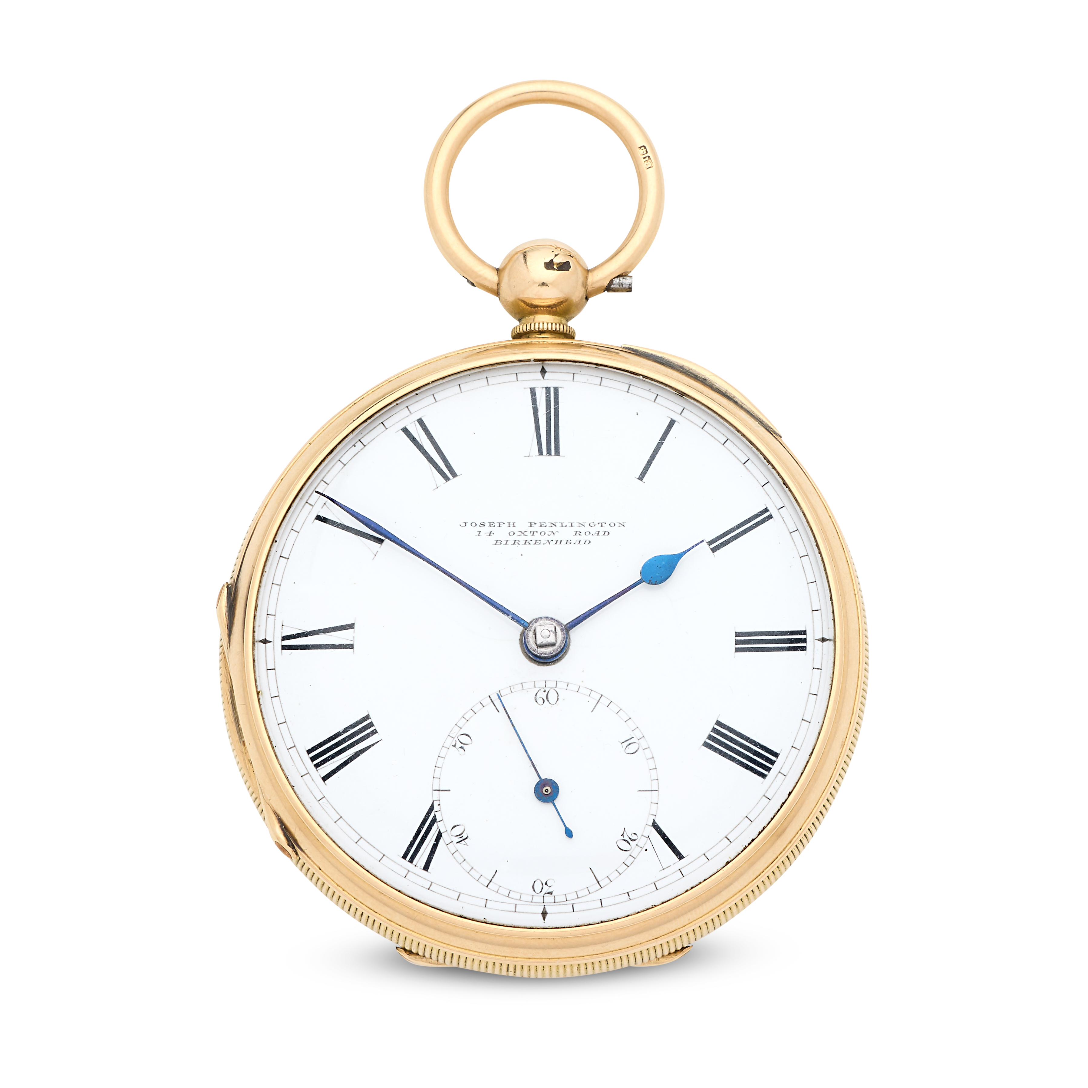 Joseph Penlington, 14 Oxton Road, Birkenhead. An 18K gold key wind open face pocket watch Cheste...