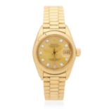 Rolex. A lady's 18K gold diamond set automatic calendar bracelet watch Datejust, Ref: 6917, Cir...