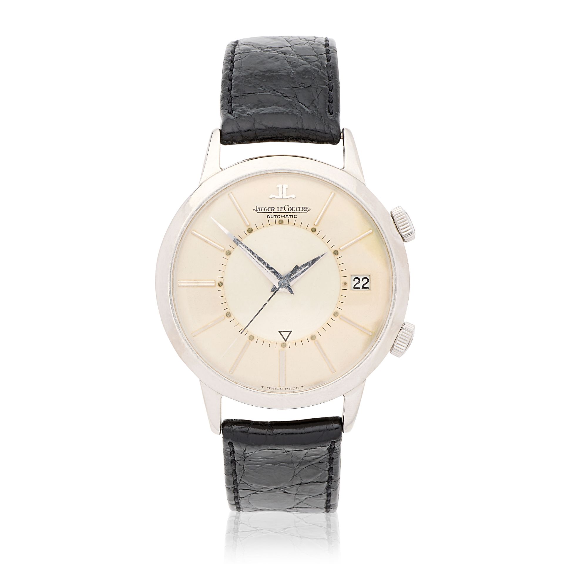 Jaeger-LeCoultre. A stainless steel bumper automatic calendar wristwatch with alarm Memovox, Re...